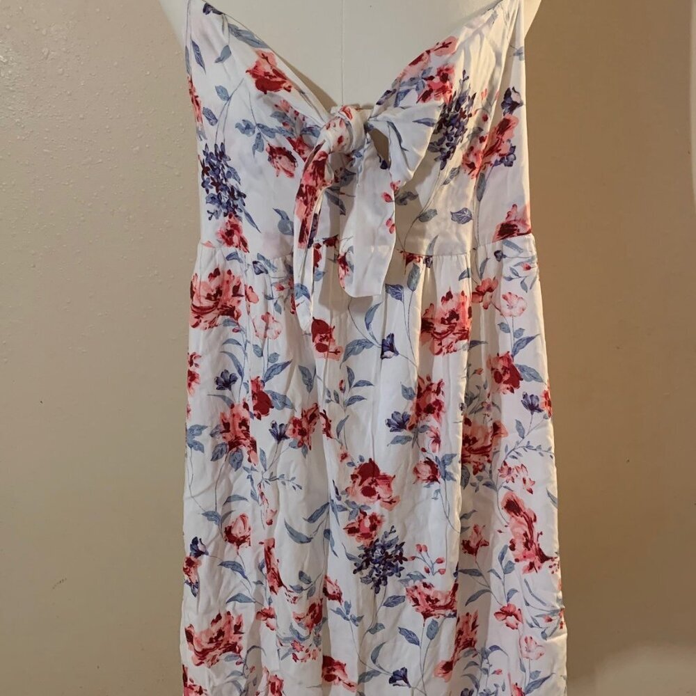 Andree women's L white floral tie front spaghetti strap white slip midi dress